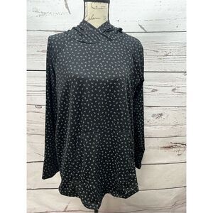 Lularoe large black with white‎ flowers sweatshirt with hood-2798